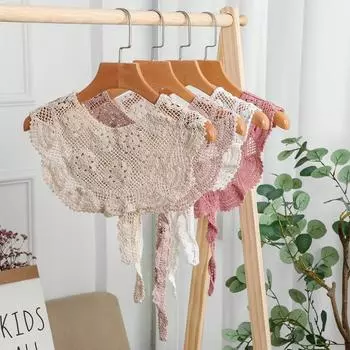 Осенняя мода милый вязаный крючком кружевной хлопковый шарф женский, литературная полая маленькая шаль, иностранный декоративный ложный воротник 80cm*40cm