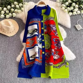 Осенняя мода Miyake драпированные платья-рубашки женские цветные однобортные свободные большие складки плиссированные вечерние платья One Size синий