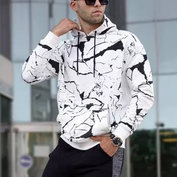 Осенняя мода, мужские толстовки с капюшоном, толстовка Harajuku с геометрическим принтом, длинный рукав, повседневная мужская тонкая толстовка с капюшоном, пуловер S