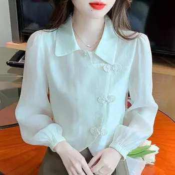 Осенняя мода, новый повседневный шифоновая блузка с длинным рукавом и отложным воротником, женские топы J441 S абрикосовый