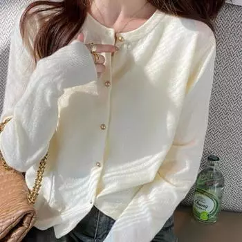 Осенняя мода однотонный вязаный кардиган с круглым вырезом для женщин зимние повседневные кардиганы с длинным рукавом свитер пальто женские облегающие винтажные куртки 31063 One Size серый