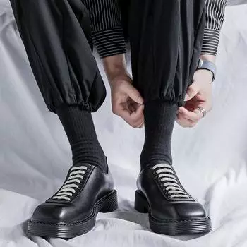 Осенняя мода повседневные маленькие кожаные туфли мужские корейские версии британские деловые мужские туфли новые туфли в гонконгском стиле 2019-R 38 чёрный