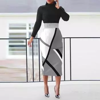 Осенняя мода принт новое платье S красный