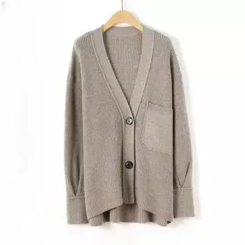 Осенняя мода с длинным рукавом повседневный вязаный свитер для женщин зимний утолщенный свободный кашемировый кардиган куртки женские винтажные элегантные трикотажные пальто 25015 One Size абрикосовый