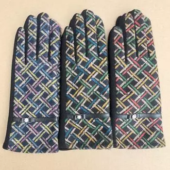 Осенняя мода шерстяные клетчатые перчатки термоперчатки женские велосипедные перчатки One size
