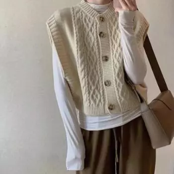 Осенняя мода свободный жареный кардиган из переплетенных нитей теста вязаный жилет женский свитер жилет S