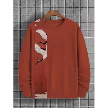 Осенняя мода Толстовки для мужчин Футболки с длинными рукавами и принтом в виде животных Толстовки с круглым вырезом Мужская одежда Топы S