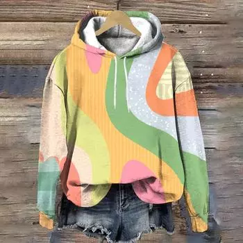 Осенняя мода толстовки с капюшоном цветные полосы дизайнерский пуловер Y2K женская одежда свободные женские топы 2024 новые женские толстовки S