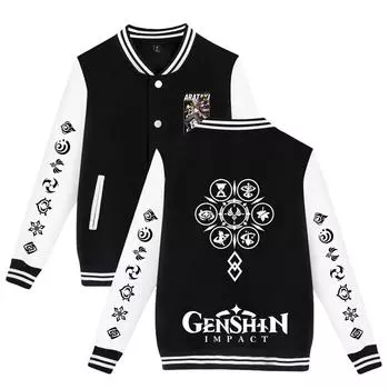 Осенняя мода унисекс для поклонников Genshin Impact с рисунком бейсбольная толстовка для женщин и мужчин, спортивные куртки для активного отдыха XS чёрный