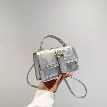 Осенняя мода вышитая маленькая квадратная сумка через плечо легкая роскошная эстетическая нишевая дизайнерская сумка-мессенджер серебряный