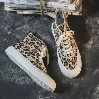 Осенняя мода женская обувь из парусины с высоким верхом, повседневная обувь для ходьбы, дорожная обувь 35 леопардовый