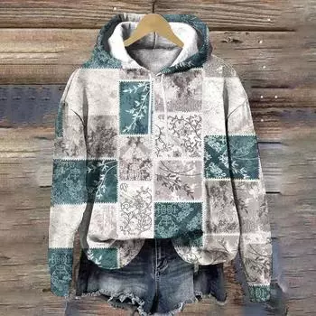 Осенняя мода женская одежда цветочный принт решетка дизайнерские женские пуловеры толстовки повседневные свободные женские толстовки Y2K топы S