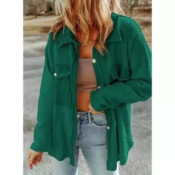 Осенняя мода женские куртки с длинным рукавом новые карманные повседневные рубашки с карманами повседневные однотонные элегантные пальто одежда 1573 S красный