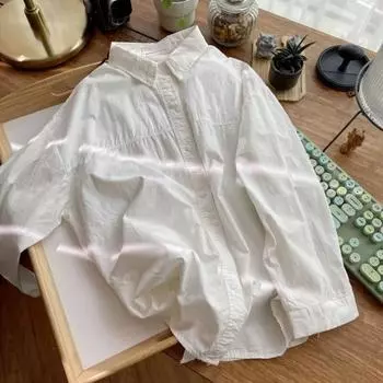 Осенняя модная рубашка на пуговицах, хлопковая блузка, женские топы, простая однотонная рубашка с отложным воротником, повседневная свободная одежда Blusas 29618 One Size зелёный