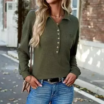 Осенняя модная женская футболка, зимняя повседневная свободная футболка с длинным рукавом, 2023, однотонный вязаный топ, уличная одежда, топы, одежда 30055 S хаки