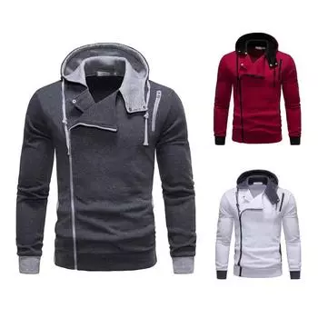 Осенняя мужская большая повседневная тонкая толстовка с капюшоном и молнией с цветными блоками 4XL белый