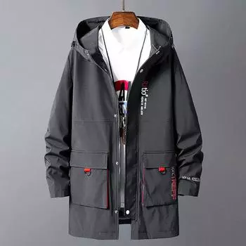 Осенняя мужская большая свободная куртка средней и длинной длины с капюшоном 7XL чёрный