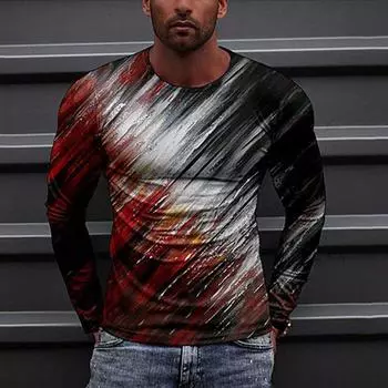 Осенняя мужская цветная футболка с круглым вырезом и длинными рукавами с 3D-принтом, пуловеры и футболки с длинными рукавами для мужчин S