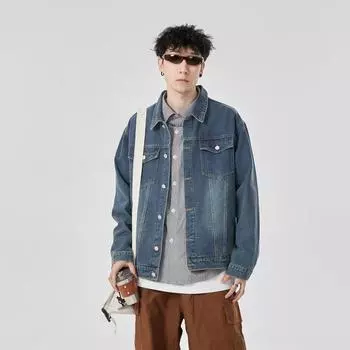 Осенняя мужская джинсовая куртка для стирки, облегающая, в гонконгском стиле, универсальная, красивая, повседневная, модная мужская одежда S темно-синий