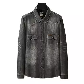 Осенняя мужская джинсовая рубашка с длинными рукавами, повседневная рубашка в стиле ретро XXXXXL чёрный