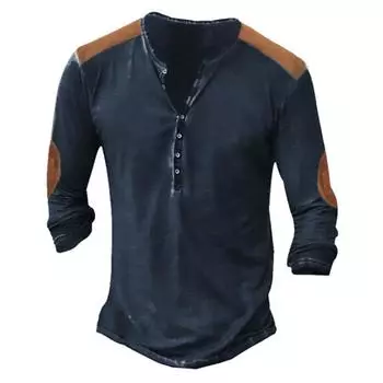 Осенняя мужская футболка Cross Border Foreign Trade с 3D-цифровой печатью, круглым вырезом, на 7 пуговицах, модная повседневная мужская футболка с длинным рукавом S