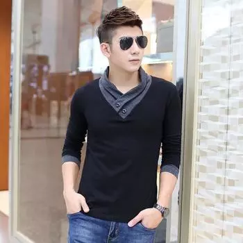 Осенняя мужская футболка, модная мужская толстовка с капюшоном, с длинными рукавами, модная молодежная рубашка с нестандартным воротником, футболки M