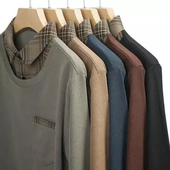 Осенняя мужская футболка-пуловер с длинными рукавами из двух частей для мужчин молодого и среднего возраста, однотонная рубашка с тонким дном, топ, мужской вязаный свитер M
