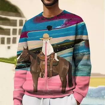 Осенняя мужская футболка с длинным рукавом для мужчин, толстовка с круглым вырезом, 3D джинсовый принт с изображением кота, футболка большого размера, уличная мода, мужская одежда S