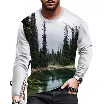 Осенняя мужская футболка с длинным рукавом, модная и повседневная мужская футболка с длинным рукавом с принтом S