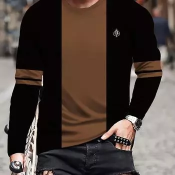 Осенняя мужская футболка с длинным рукавом с 3D-принтом и узором в два цвета, свободный топ, мужская повседневная деловая одежда с круглым вырезом S