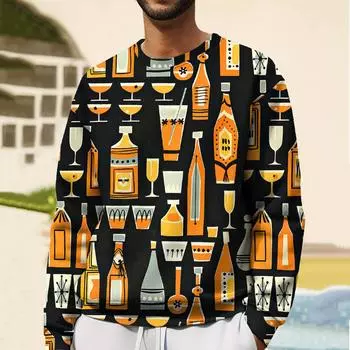 Осенняя мужская футболка с длинными рукавами для мужчин, толстовка с круглым вырезом, 3D-принт с изображением напитков, футболки больших размеров, уличная мода, мужская одежда S