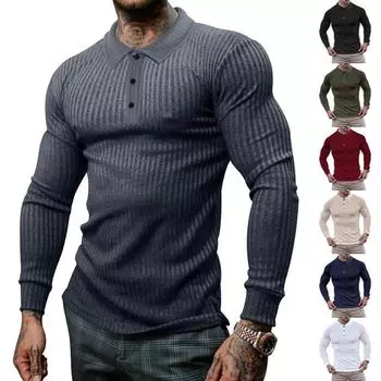 Осенняя мужская футболка с длинными рукавами, свободные лацканы, антиполосатая рубашка поло с длинными рукавами, мужские топы S белый