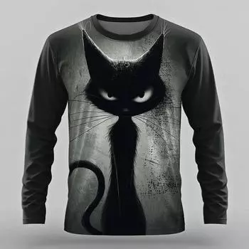 Осенняя мужская футболка с изображением животных, толстовка с забавным графическим принтом, винтажная одежда, свитер, рубашка, повседневные уличные футболки большого размера с изображением кошек S