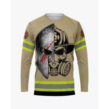 Осенняя мужская футболка с круглым вырезом и графическим принтом пожарного, повседневный пуловер большого размера с длинными рукавами, модная уличная мужская одежда S
