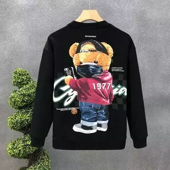 Осенняя мужская хлопковая толстовка Japan Mens Cool Bear с длинным рукавом, белая футболка высокого качества с круглым вырезом, мужская одежда, новая S