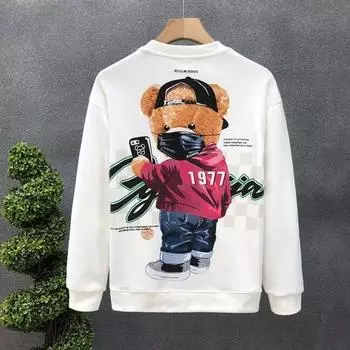 Осенняя мужская хлопковая толстовка Japan Mens Cool Bear с длинным рукавом, белая футболка высокого качества с круглым вырезом, мужская одежда, новая S