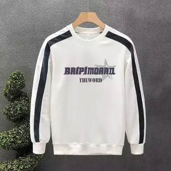 Осенняя мужская хлопковая толстовка, корейская мужская классная белая футболка с круглым вырезом и длинным рукавом, высококачественная мужская одежда Harajuku High Street, новинка S