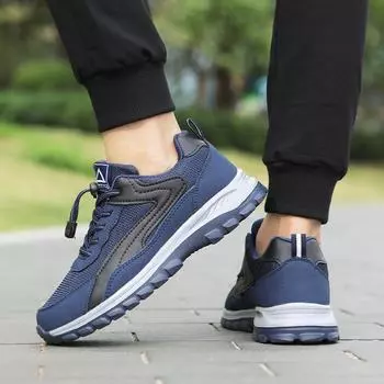 Осенняя мужская и женская обувь для ходьбы, кроссовки для бега на открытом воздухе, весенняя и осенняя обувь с сетчатой поверхностью для пожилых людей, легкая дышащая спортивная обувь 39 чёрный