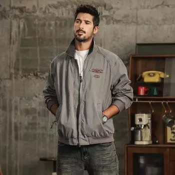 Осенняя мужская износостойкая тактическая летная куртка с контрастной молнией и верхними лацканами в стиле ретро M