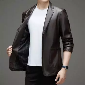 Осенняя мужская кожаная куртка большого размера, кожаная куртка для костюма, куртка из овчины для мужчин среднего возраста больших размеров M
