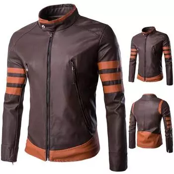 Осенняя мужская кожаная куртка на молнии Wolverine Casual PU Leather Locomotive Coat Logan Bomber Jacket Slim Coats M коричневый