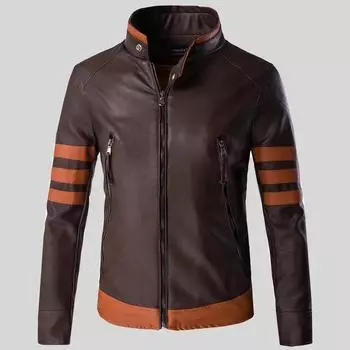 Осенняя мужская кожаная куртка на молнии Wolverine Casual PU Leather Locomotive Coat Logan Bomber Jacket Slim Coats XXXXXL коричневый