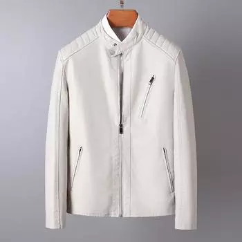 Осенняя мужская кожаная куртка с воротником-стойкой, корейская версия, тонкая и модная кожаная куртка, красивый мотоциклетный костюм, повседневная куртка M