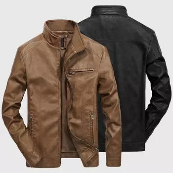 Осенняя мужская кожаная куртка в стиле ретро, большого размера, воротник-стойка, куртка из искусственной кожи в стиле локомотива M хаки