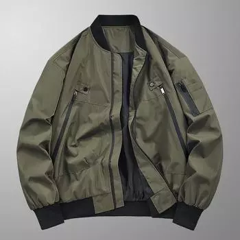 Осенняя мужская красивая тонкая повседневная бейсбольная куртка с воротником-стойкой, ветрозащитная водонепроницаемая молодежная куртка M чёрный