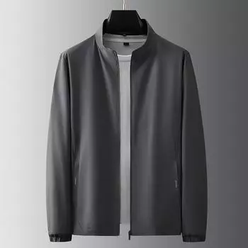 Осенняя мужская куртка большого размера для людей среднего и пожилого возраста с воротником-стойкой, свободная, простая, повседневная, спортивная L
