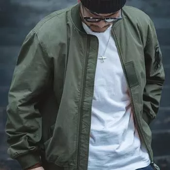 Осенняя мужская куртка-бомбер в стиле ретро-бейсболка S зелёный