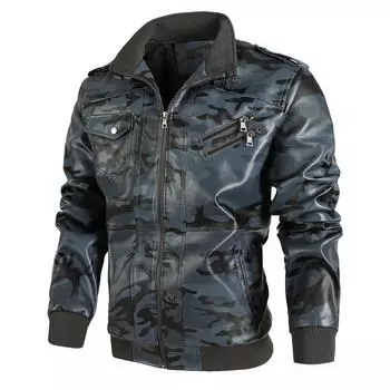 Осенняя мужская куртка из искусственной кожи с камуфляжным принтом, молодежная мотоциклетная куртка из винтажной кожи для мужчин S