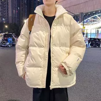 Осенняя мужская куртка с хлопковой подкладкой, осенний воротник-стойка, однотонная модная повседневная утолщенная куртка с хлопковой подкладкой, осенняя одежда S белый
