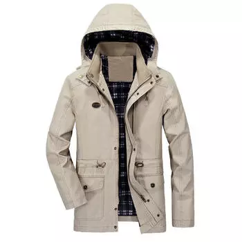 Осенняя мужская куртка средней и длинной длины и шапка, повседневная куртка большого размера с несколькими карманами M